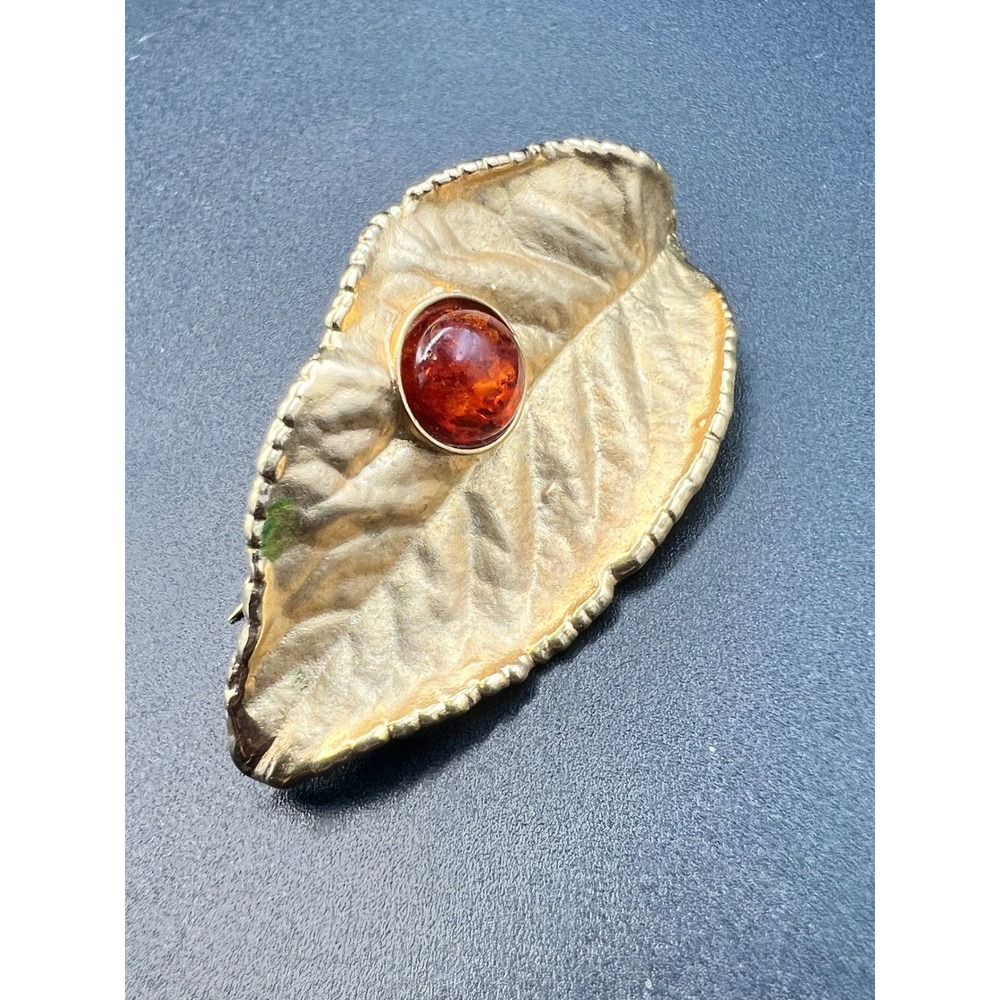 Leaf Brooch OS Gold Amber Good